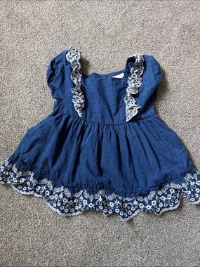Shabby Chic Navy Blue Eyelet Ruffle Baby/Toddler Top